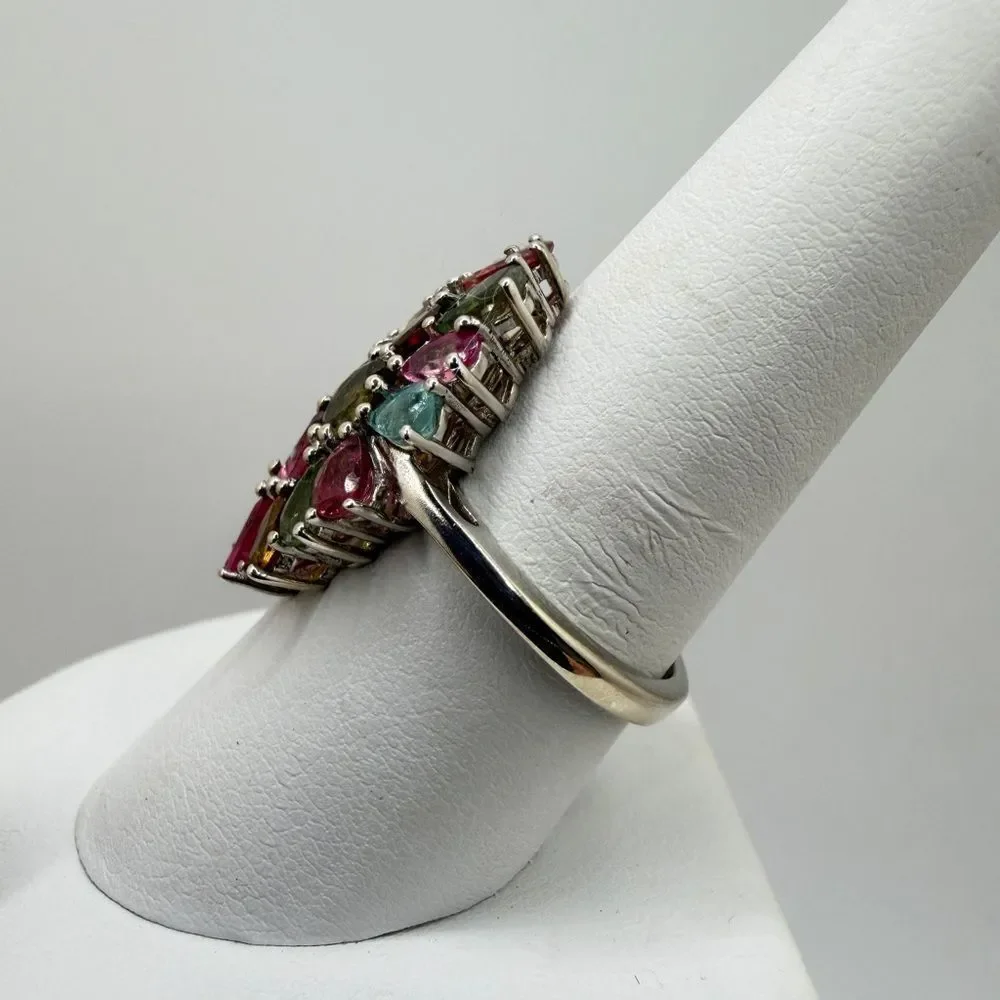D'Joy‎ Multi-colored pear cut tourmaline waterfall ring in sterling silver!